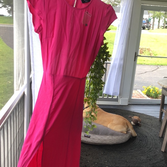 Vici hot pink, high slit, open back dress - Picture 5 of 5